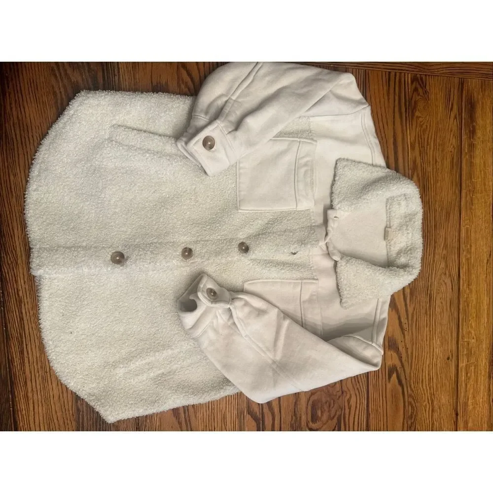 Goumi White Alabaster Sherpa Long Sleeve Button Down Farm Shacket Size‎ 5T-6T